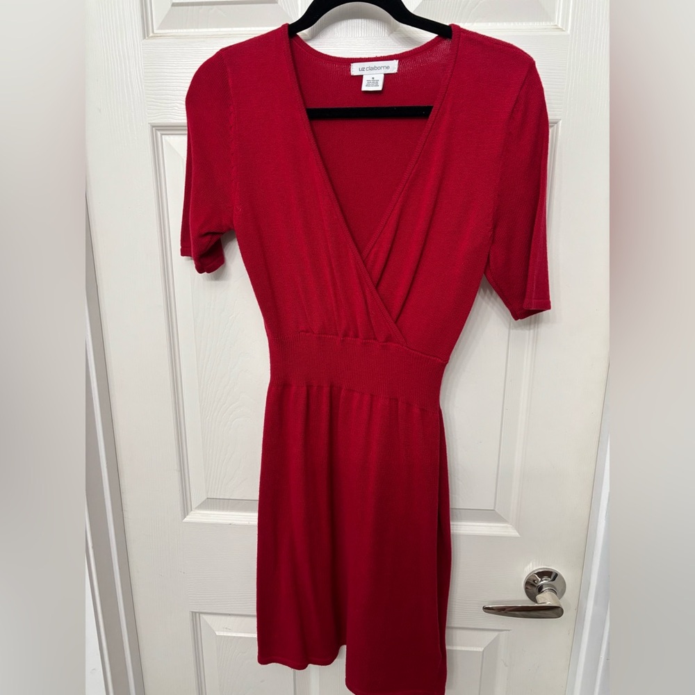 Liz Claiborne Red Wrap-Front Midi Dress